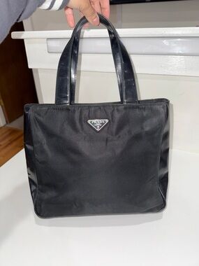 Prada Black Nylon Tote with Leather Handles